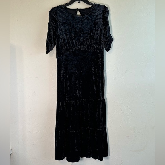 Who What Wear Dresses & Skirts - Crushed Black Velvet Vintage Tiered Maxi Dress with Rouched Sleeves Sz S